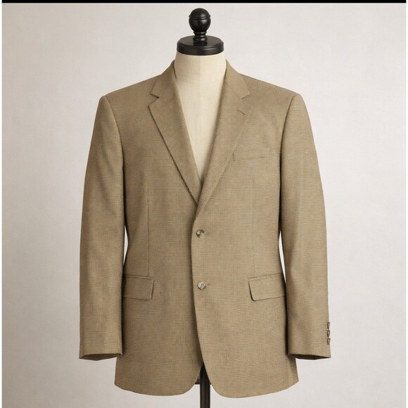 Brooks Brothers Men's 346 Silk Wool Blazer Suit Jacket Brown Houndstooth 48 Long